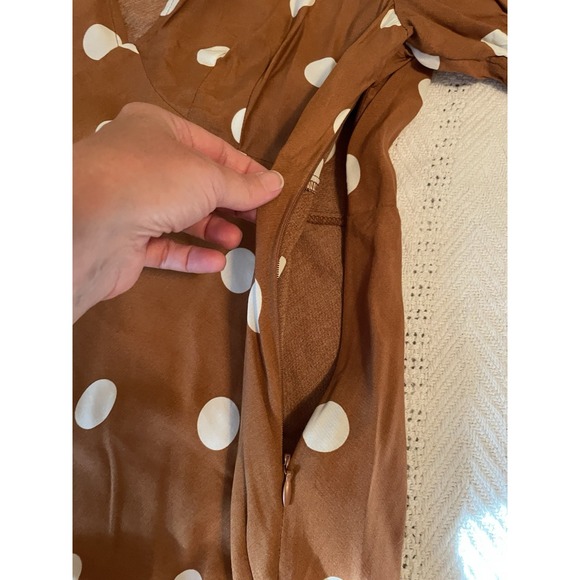 A New Day Women's Maxi Dress Brown Size Large Polka Dots plunge V-Neck Peasant - Picture 7 of 10